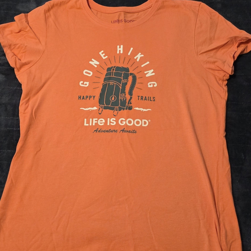 Life Is Good Vibrant Coral/ Orange Hiking Tee